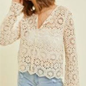 Beige Crochet Cardigan